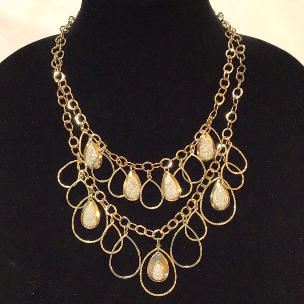 Two strand necklace with pave drops